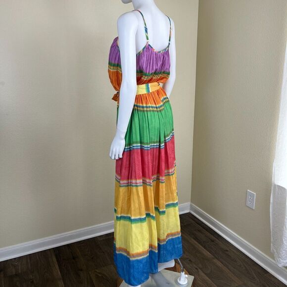 Current Air Women's Size XS Rainbow Pleated Cami Slip Maxi Dress Resort Coastal - Picture 10 of 14